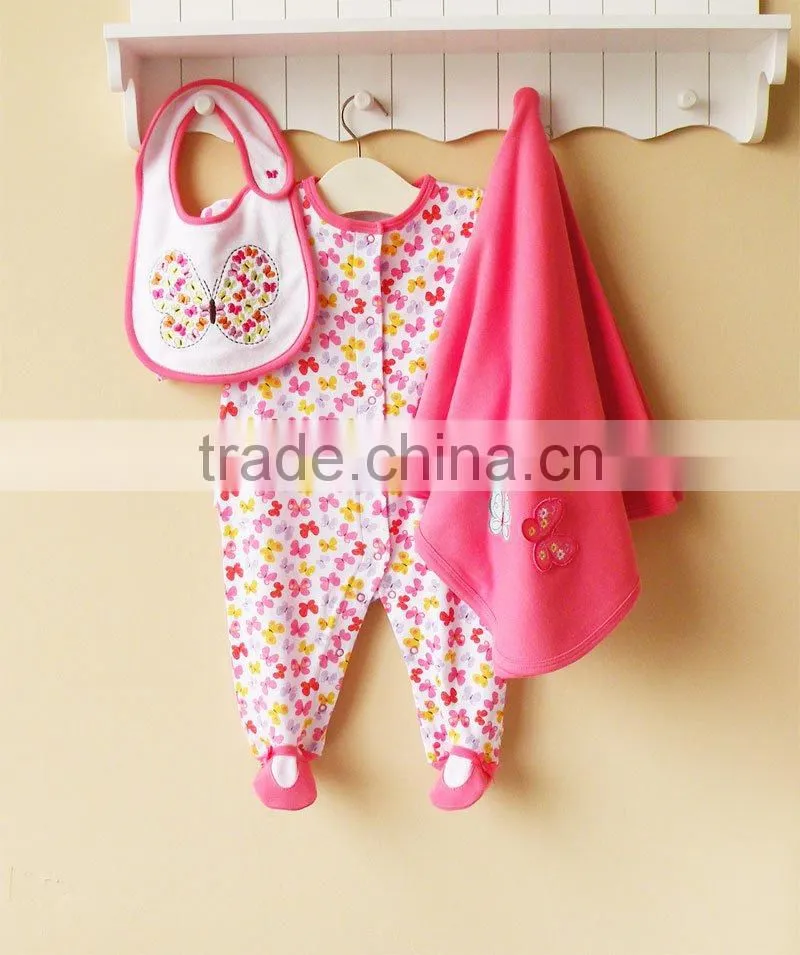 2011 autumn mom and bab baby romper set 100% cotton embroider 3pcs