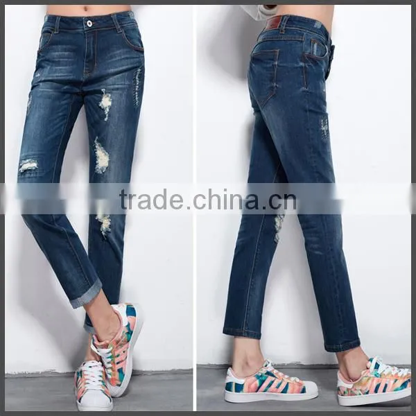 new model distressed jeans for lady ,slim fit lady jeans