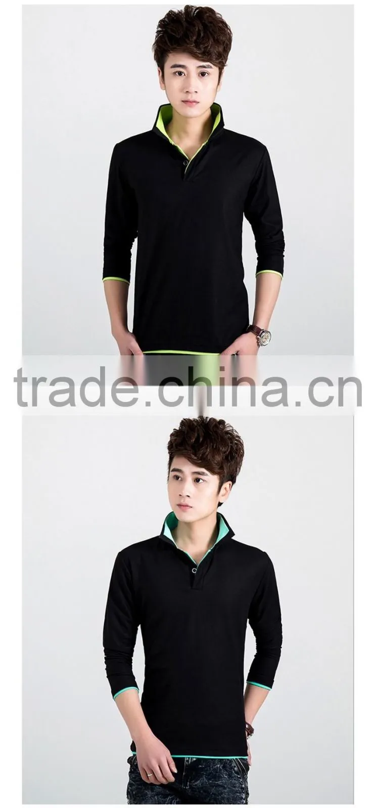 new fashion solid color mens polo shirt, long sleeve turn down collar polo shirt, slim fit quick dry polo shirt for men