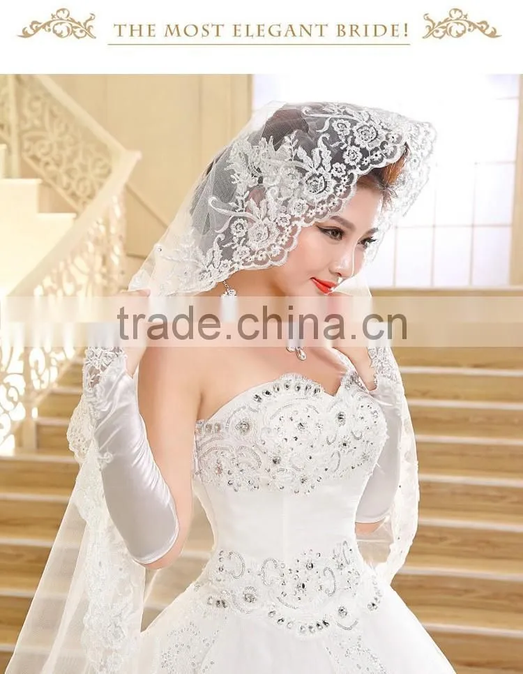 Strapless white gown korean style dropped lace wedding dress patterns