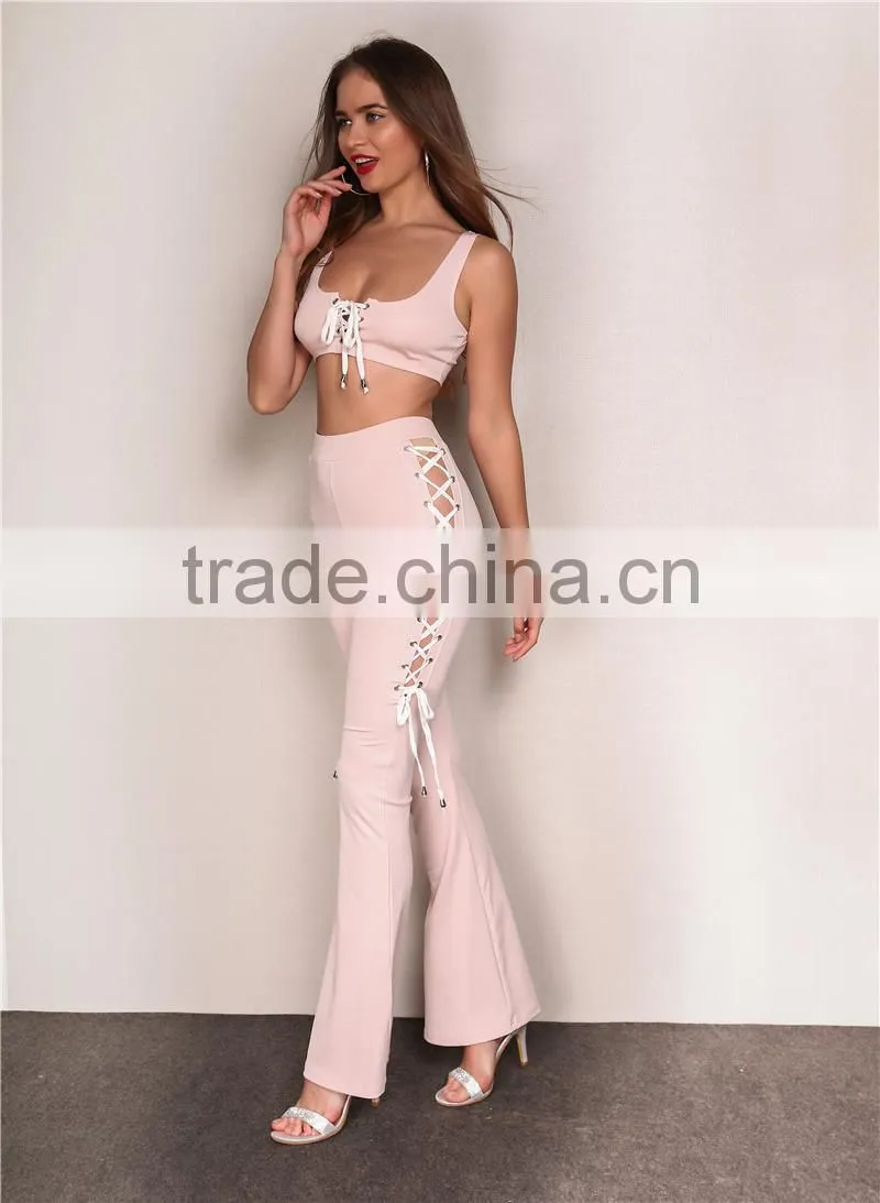 Runwaylover 058 Ladies Sexy Crop Top And Casual Flare Pant Sets