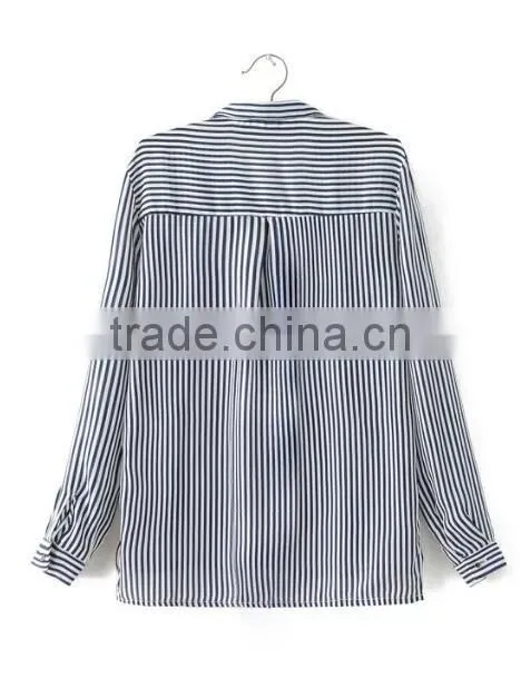 Runwaylover EY2352B 2017 Ladies Fashion Deep V-Neck Stripe Blouse