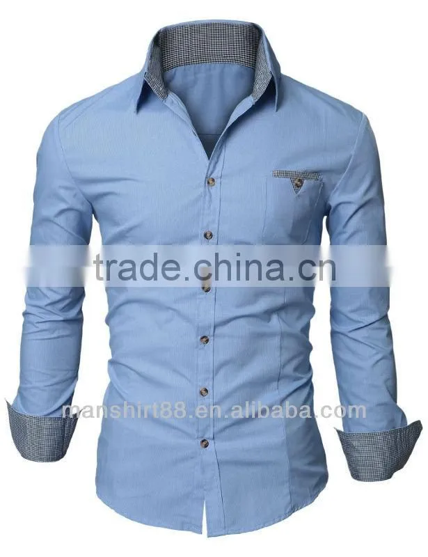 men's stylish model contrast collar slim fit casual camisas