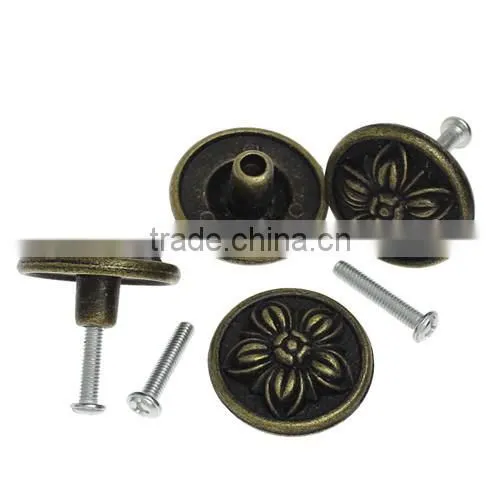 Round Antique Bronze Flower Pattern Carved Jewelry Box/Case Drawer Pull Knob Handles With Screw 3.2x1.8cm