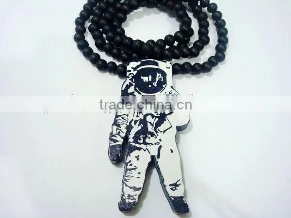 Hiphop Astronaut Style Light Wooden Necklace Acrylic Pendant Necklace