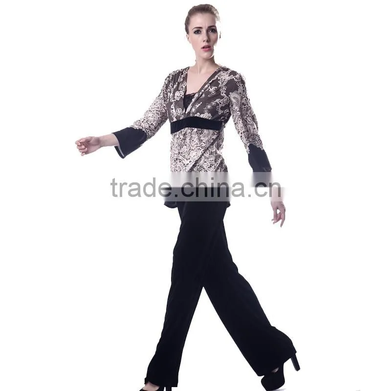 Cheap Women 2pcs Velvet Suit Satin Pullover Long-sleeved Striped T-shirt + Pants