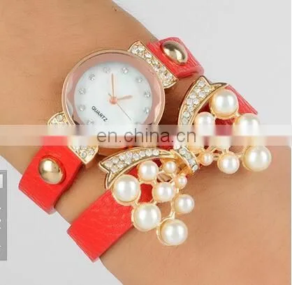 European fashion ladies bracelet watch bowknot retro winding watch butterfly pearl bracelet watches