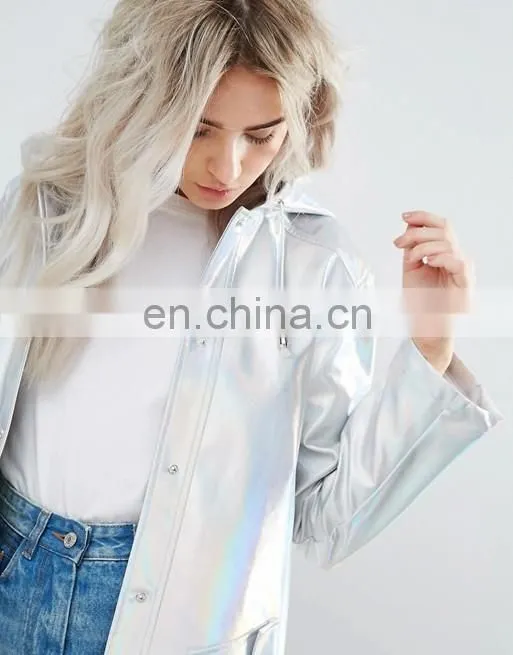 2016 New fashion winter women sliver metallic jacket slim long coat jacket from China
