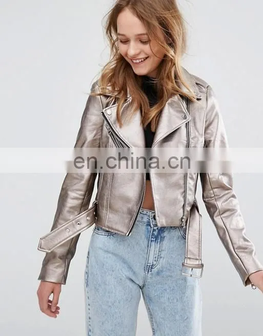 2017 Fashion factory price ladies jacket women clothing pu/polyester leather jacket