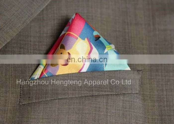 100% Silk Pocket Square With Colorful Design Hand Rolled Hem