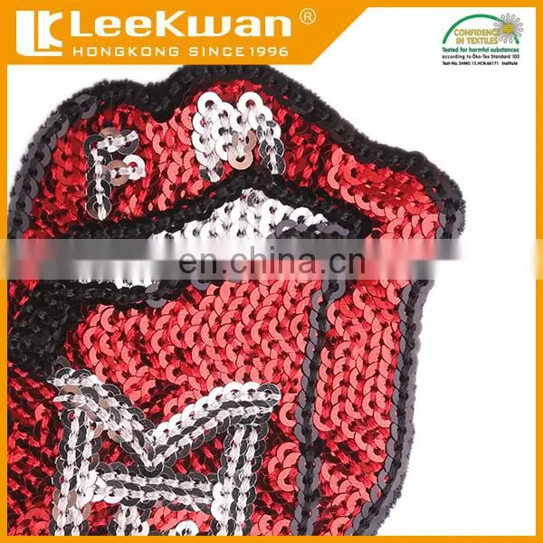 sequin embroidery red lip design,custom sequin appliques ,patch sequin embroidery