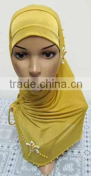 A569 Stylish islamic headscarf al amira square HEJAB pearl beaded flower two pieces MUSLIM HIJAB