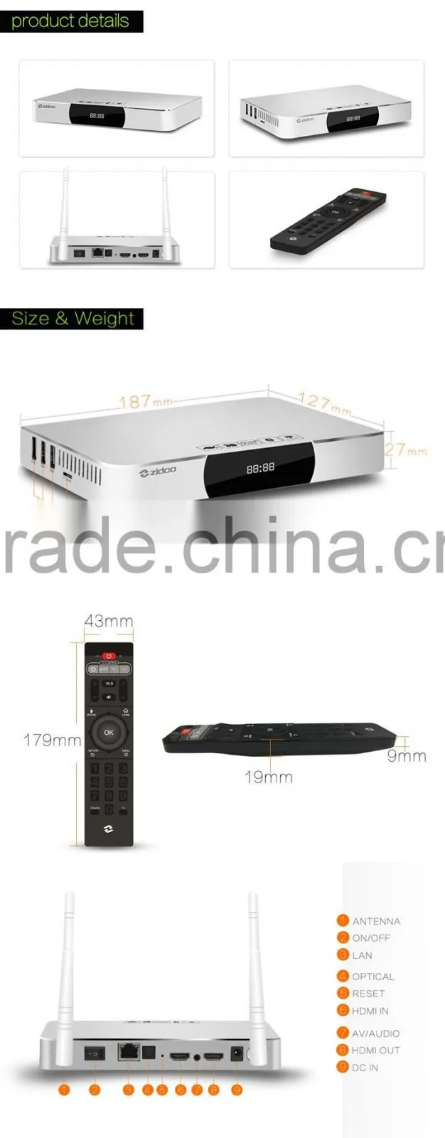 New Zidoo X9 Bluetooth 4.0 Dual Band Wi-Fi Mali450 GPU Android 4.4 kitkat Smart Tv Box