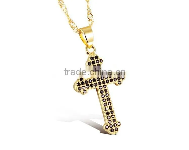 Drill microscope zircon set auger cross pendant gold plated necklace unisex lover gifts