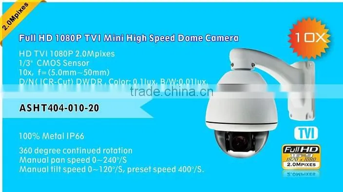 highest OSD protection HD TVI 1080P 2.0Mp mental housing 10x mini high speed dome cctv camera with high performance