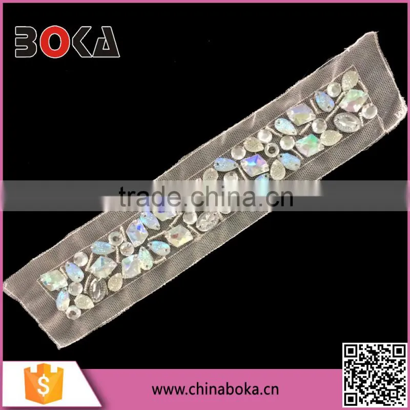 BOKA Shiny Rhinestones Waist Mesh Applique for Dresses