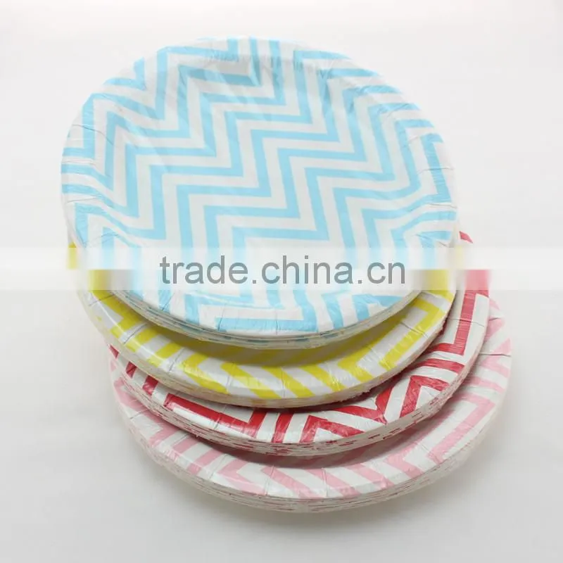 Party Products Supply 9 Inch Chevron Paper Plate Paper Dish 6 Colours