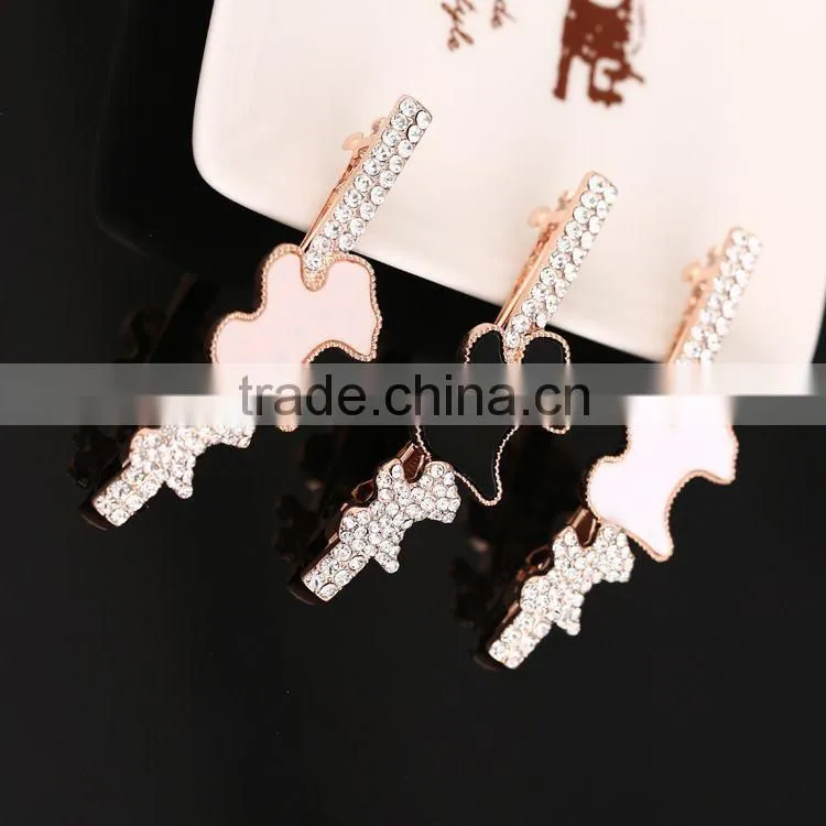 2015 New Style Bear Hairwear Golden Silver Barrettes Shining Rhinestone Zircon Lovely Hairpin Fine Jewellery