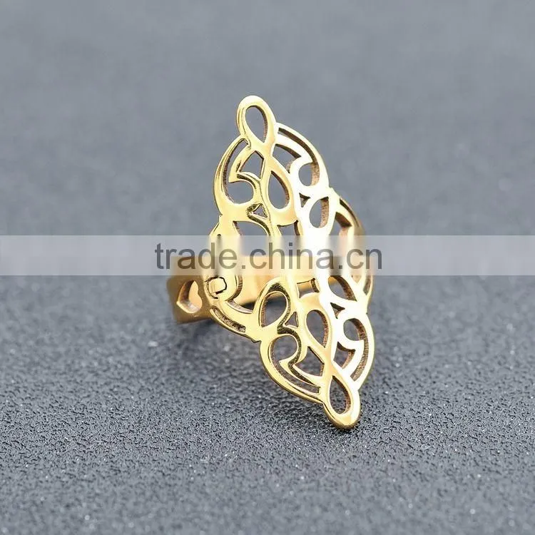 Gold/Silver Plated Stainless Steel Ring With Luxury Elegant Symmetry Geometric Patterns
