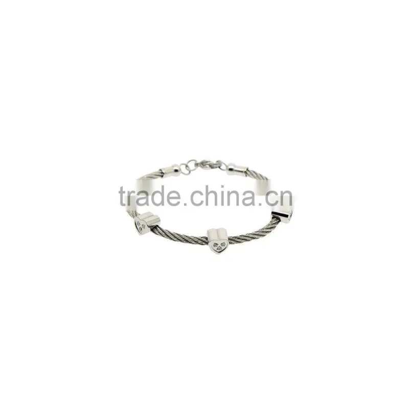 2016 hot sale stainless steel wire bangle with gold plated sand blast beads