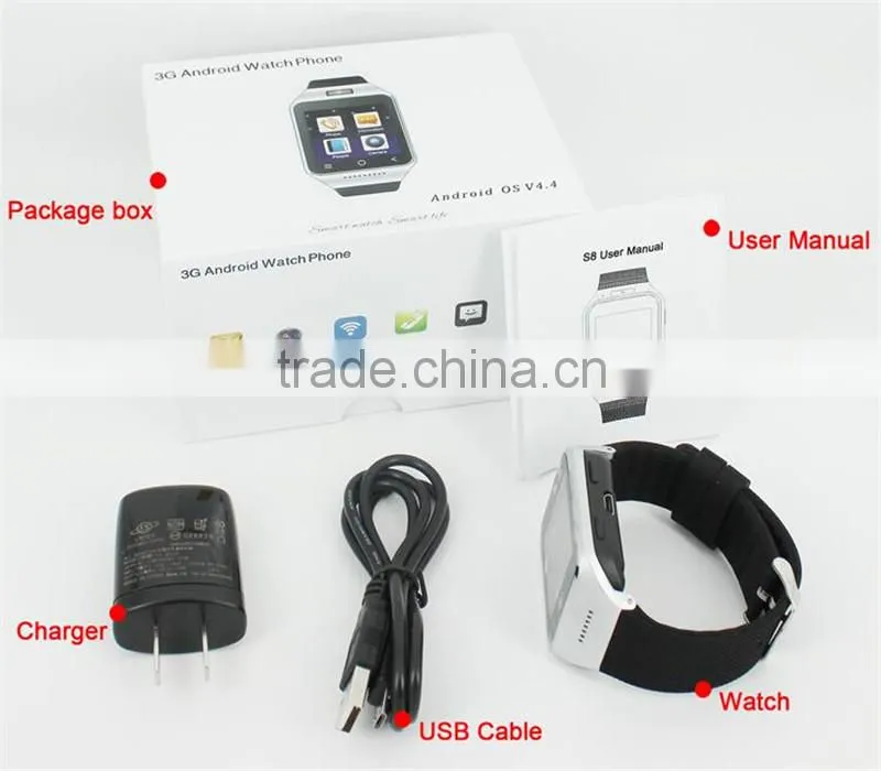 5.0M camera 3G WCDMA 2100 WiFi GPS smart watch android 4.4