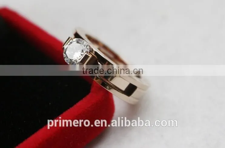 Classic Single Rhinestone Big Stone Titanium Steel Bulgarian Combo Carat Designs Rose Gold Ring Jewelry Accessories