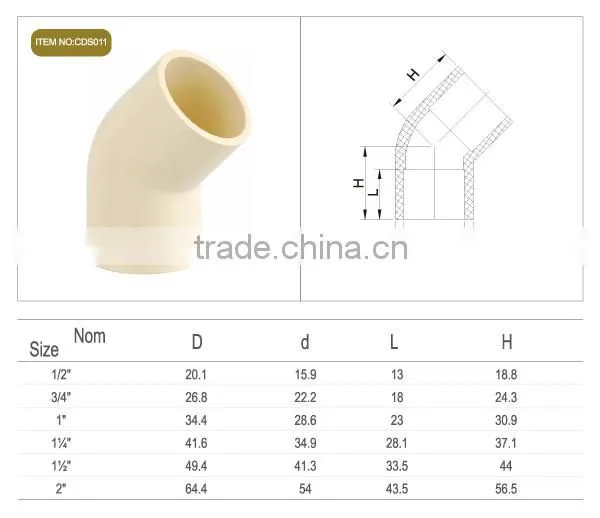 CPVC 45 DEGREE ELBOW(ASTM 2846)
