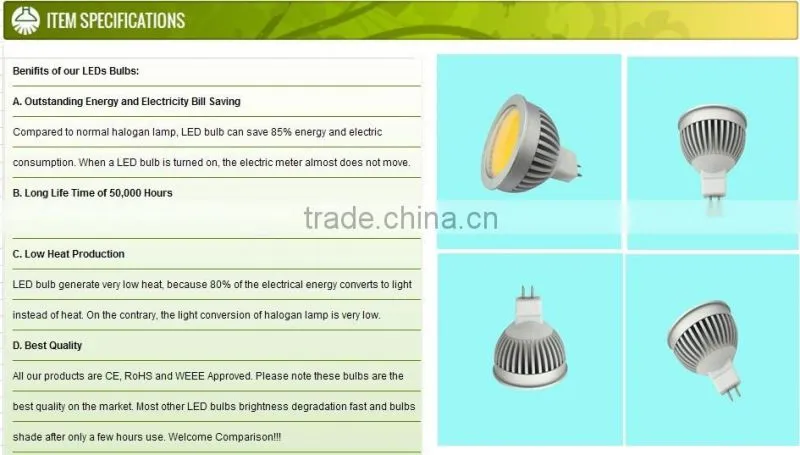 100% quality guaranteed 2 year warranty 5W led cob mr16 dimmable spotlight