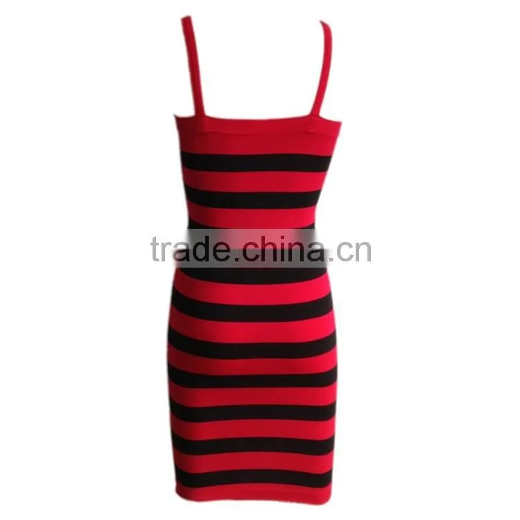 Latest Seamless Fashion Sexy Tight Sleeveless Dress Women with Stripes