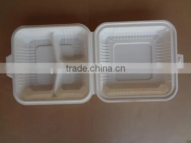 cornstarch disposable biodegradable plastic bento box with 3 compartment