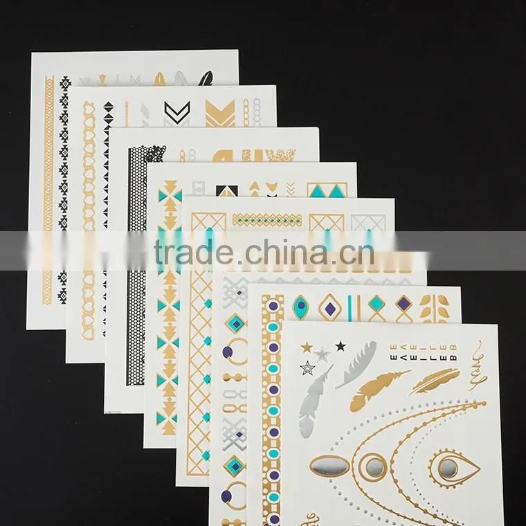 New Necklace Bracelets Tattoo Metal Silver Golden Temporary Tattoos Sticker For Adults