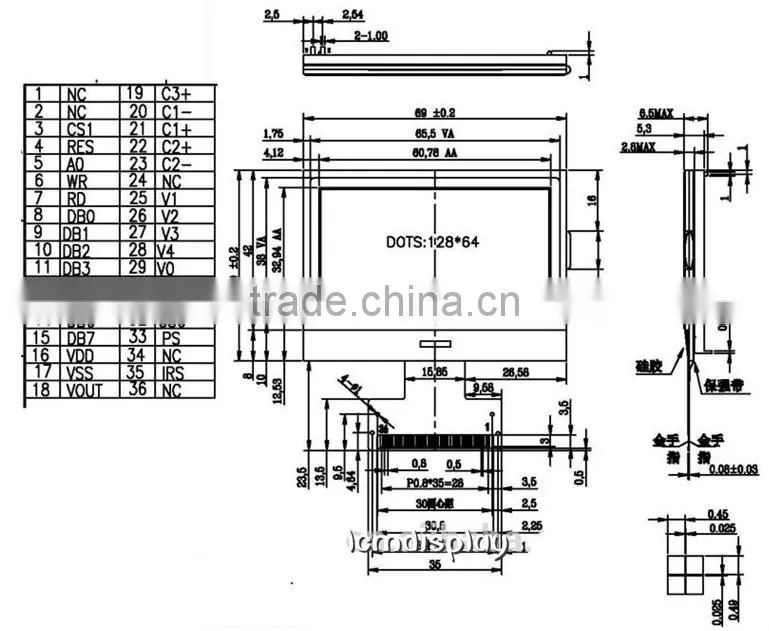 custom lowest price for thin 12864dot cog lcd display module
