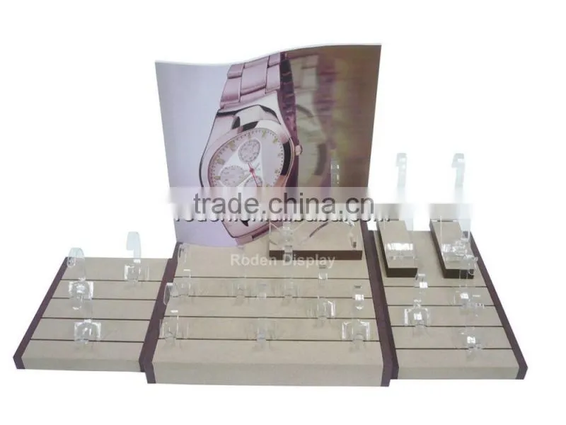 Table Top Lacquer Wooden Watch Display Stand Custom Color