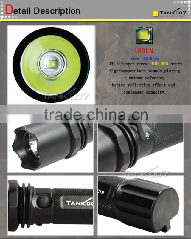 Aluminum Lamp Material rechargeable torch light with 180 lumens