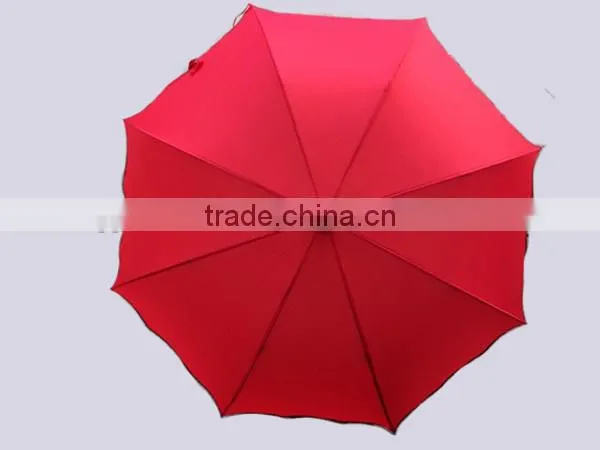 Frill Edging Ladies Long Umbrella with Stripe Printing