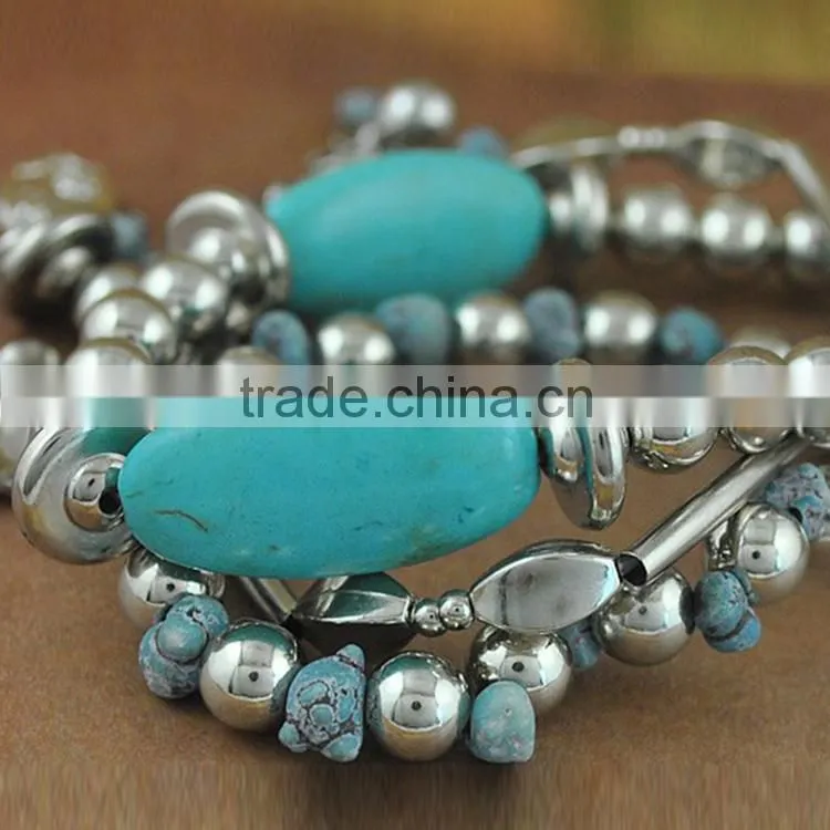 boho style silver turquoise bracelet chunky alloy bracelet