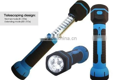 Rechargeable LED Flashlight Torch - Telescoping Retractable Work Light w/ Magnetic Base - 36 LEDs