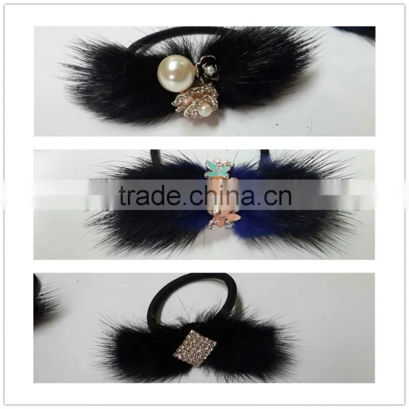 Cute and colorful real mink fur hairband accessories for beautiful girl