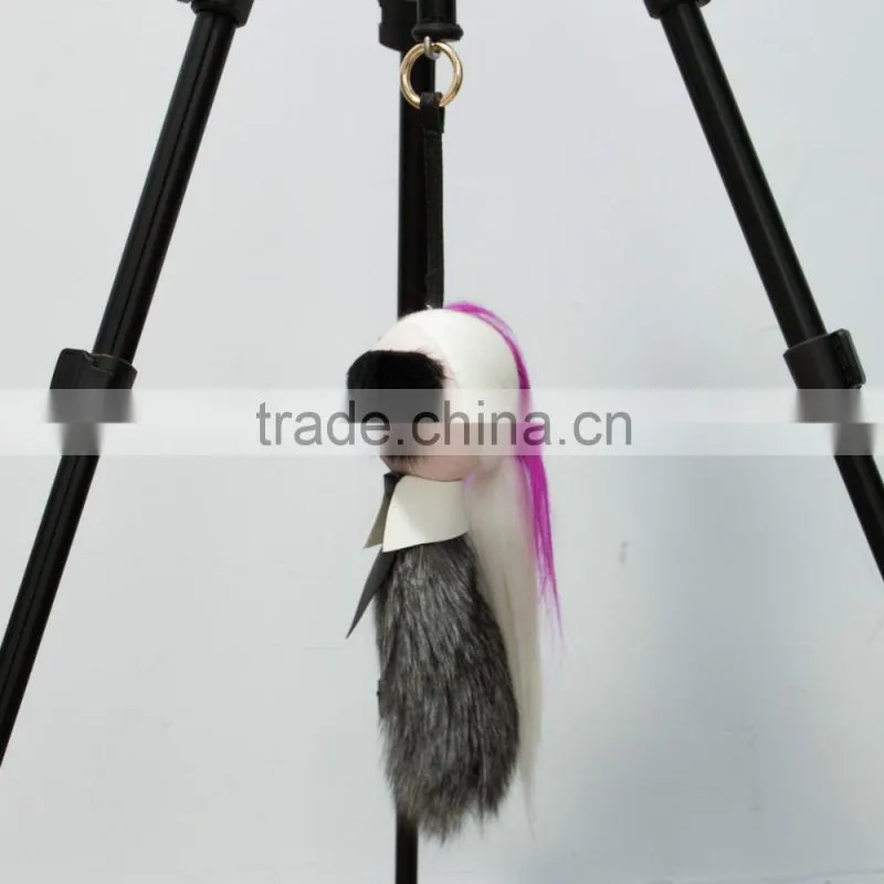 Hot selling owl leather keychain fur pompoms keychain
