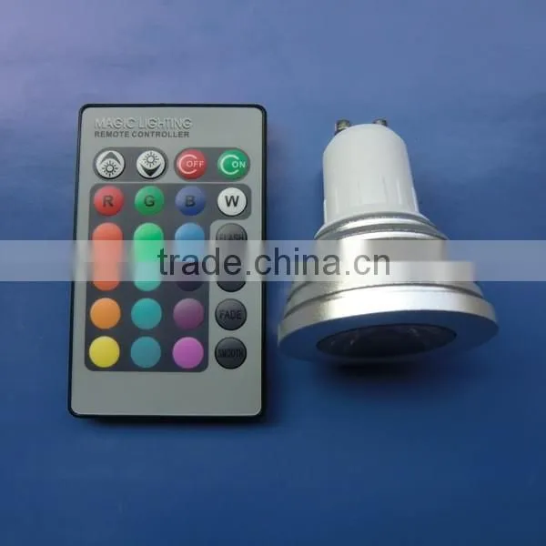 CE MR16 GU10 E27 rgb spotlight led 3W with IR remote control