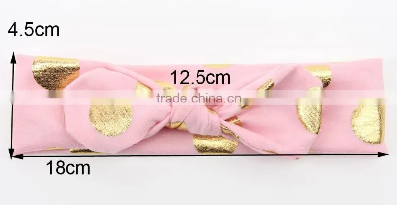 New arrival baby head band knot headband baby headwears / gold foil dot bunny ear head wraps hat