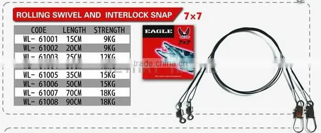 high strength coated stainless steel 7x7 wire leader