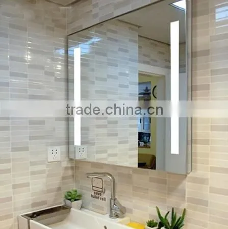 Wall hung LED strip lighting fancy silver mirror