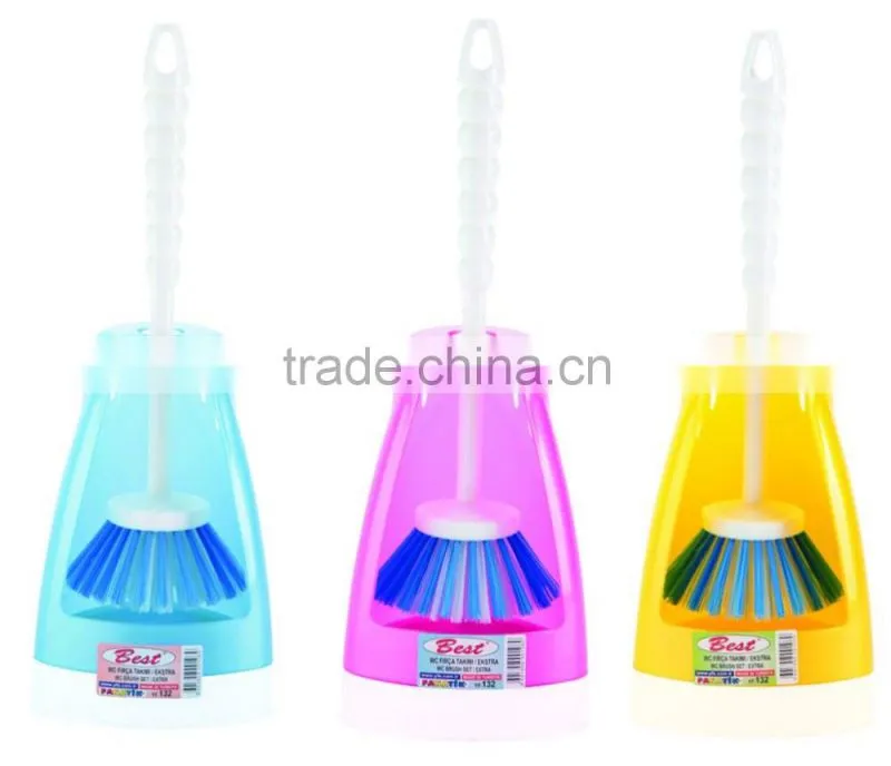 Plastic and Colourful Toilet Brush Set with Holder