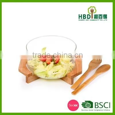 High quality bamboo salad bowl with spoons,natural living bamboo salad bowls wholesale