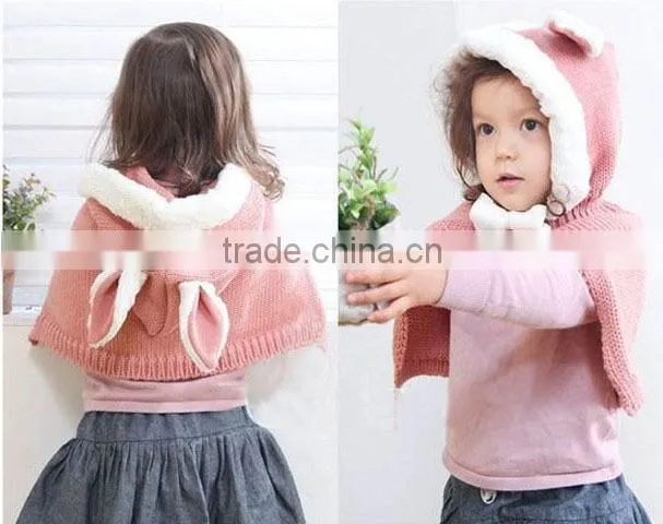 Children rabbit winter hooded scarf hat