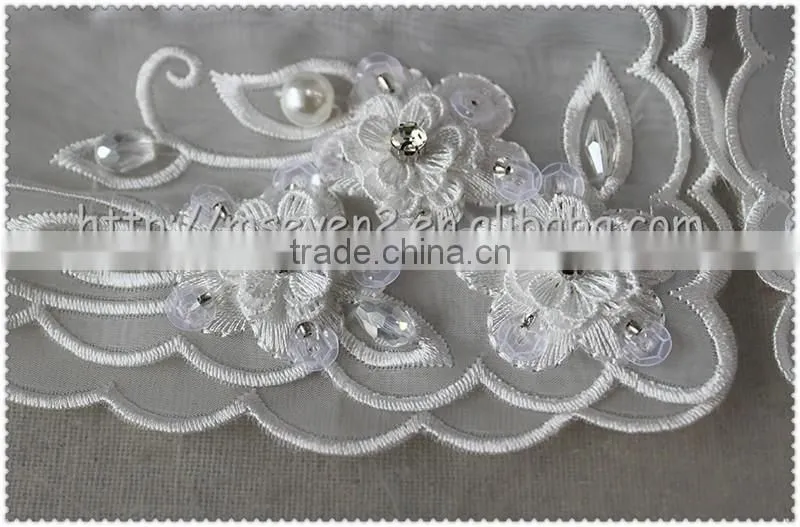 Customized White organza flower embroidery necklace, crystal rhinestone with sequins beaded elegant collars