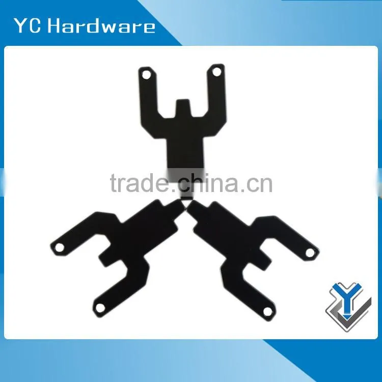 small black powder coated metal bracket for equipment