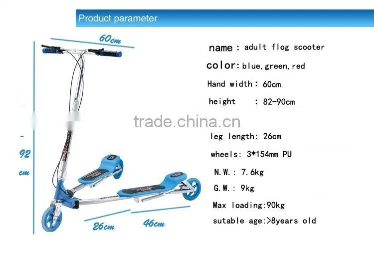 Good quality!!!large adult frog kick scooter 3 wheels