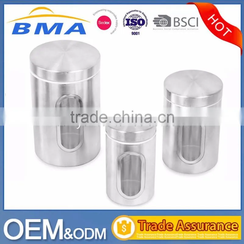 3PCS Kitchen Food Coffee Tea Sugar Flour Stainless Steel Storage Canisters